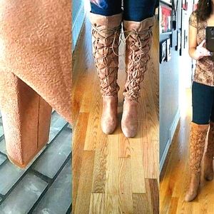 Qupid Tall Front Lace Up Swede Boots